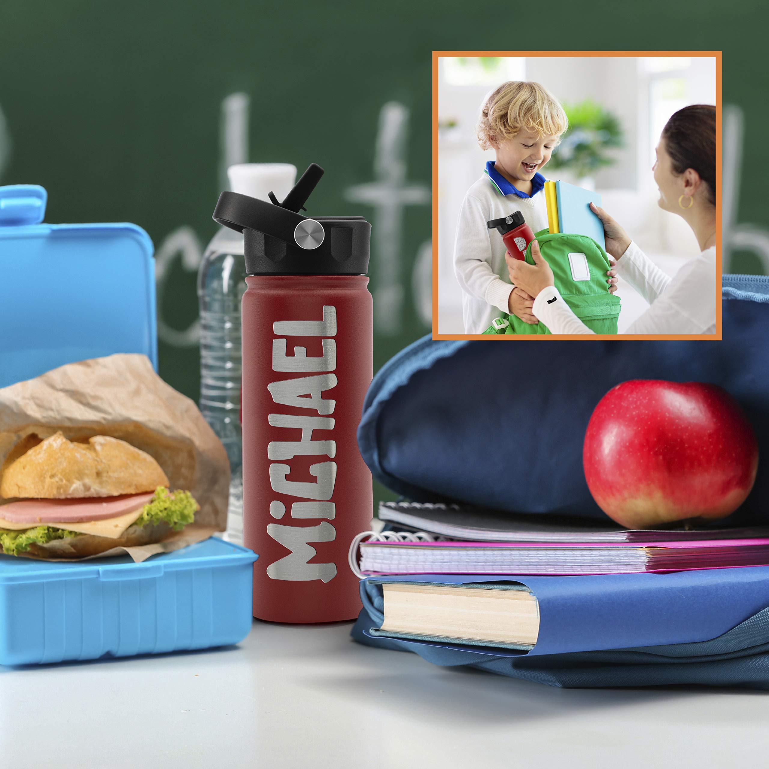 Personalized Custom Water Bottle For Kids, Toddler & Children W Name & 36 Icon Free Engraving! | 18 Oz - 9 Color | Bpa Free - Do